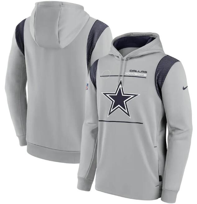 Men's Dallas Cowboys 2021 Gray Sideline Logo Performance Pullover Hoodie